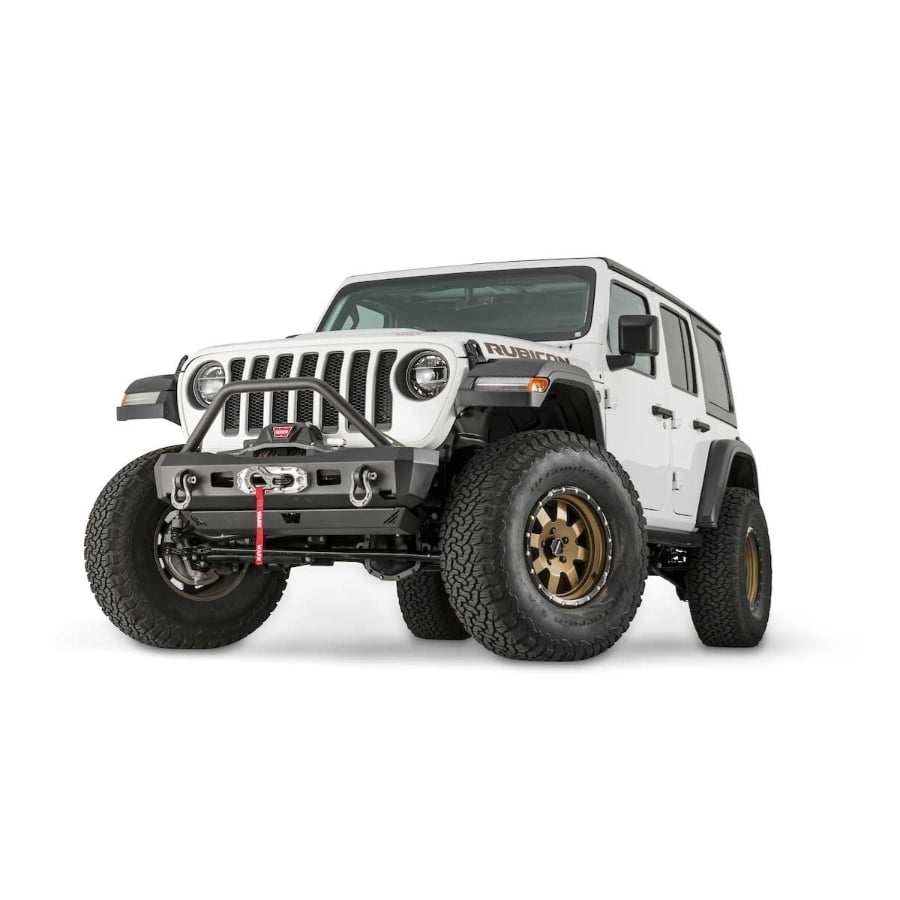 Warn Front Winch Elite Stubby Bumper With Grille Guard for 20-23 Jeep Wrangler and Gladiator JL and JT