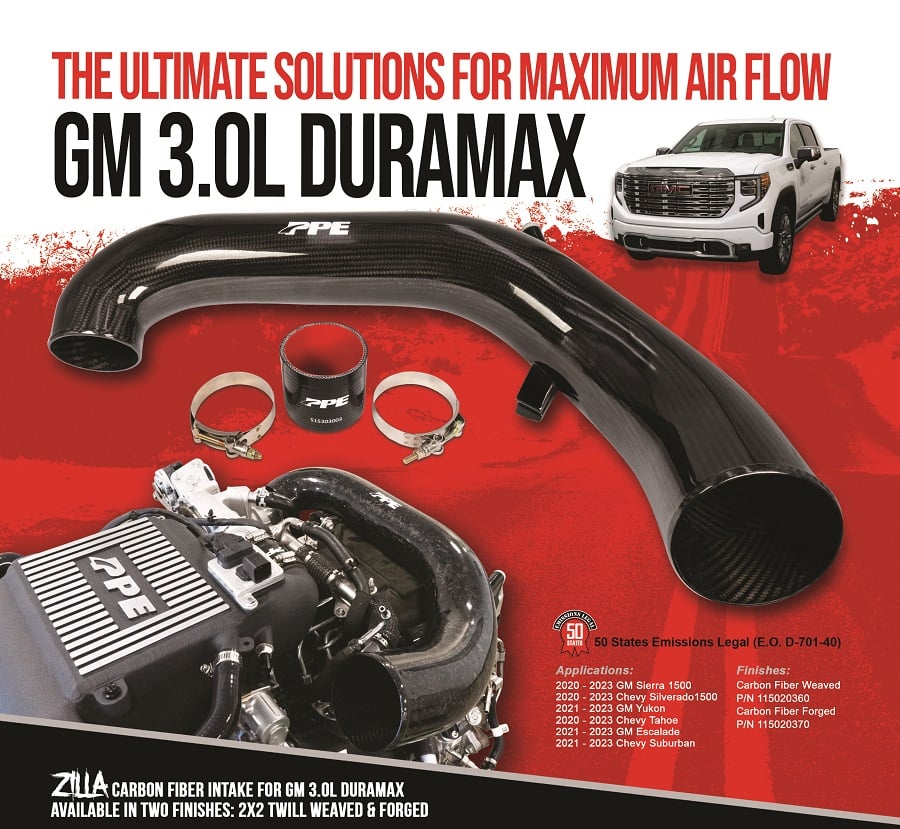 PPE Zilla Carbon Fiber Intake Tube for 20-25 GM 1500 3.0L Duramax LM2 and LZ0