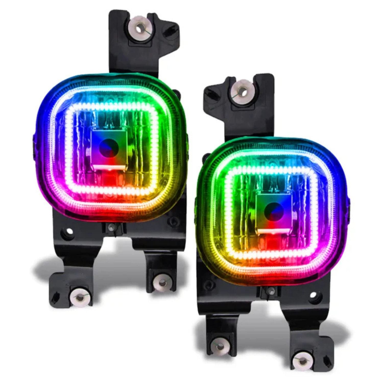 ORACLE Lighting ColorSHIFT RGB fog light halo kit F-250 F-350 Super Duty displaying customizable multi-color LED lighting