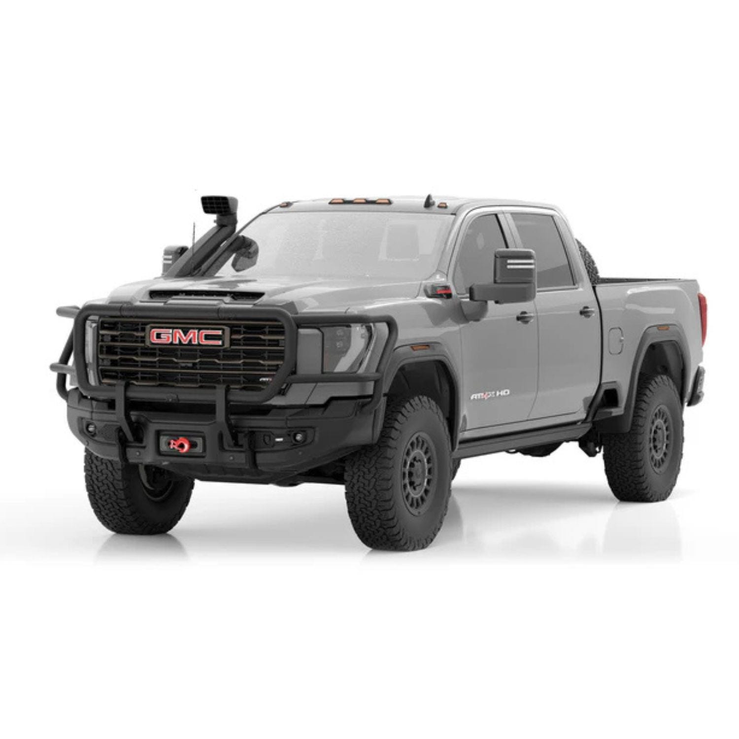 AEV HD Brush Guard installed on 2024+ GMC Sierra HD with AEV bumper protecting grille headlights radiator
