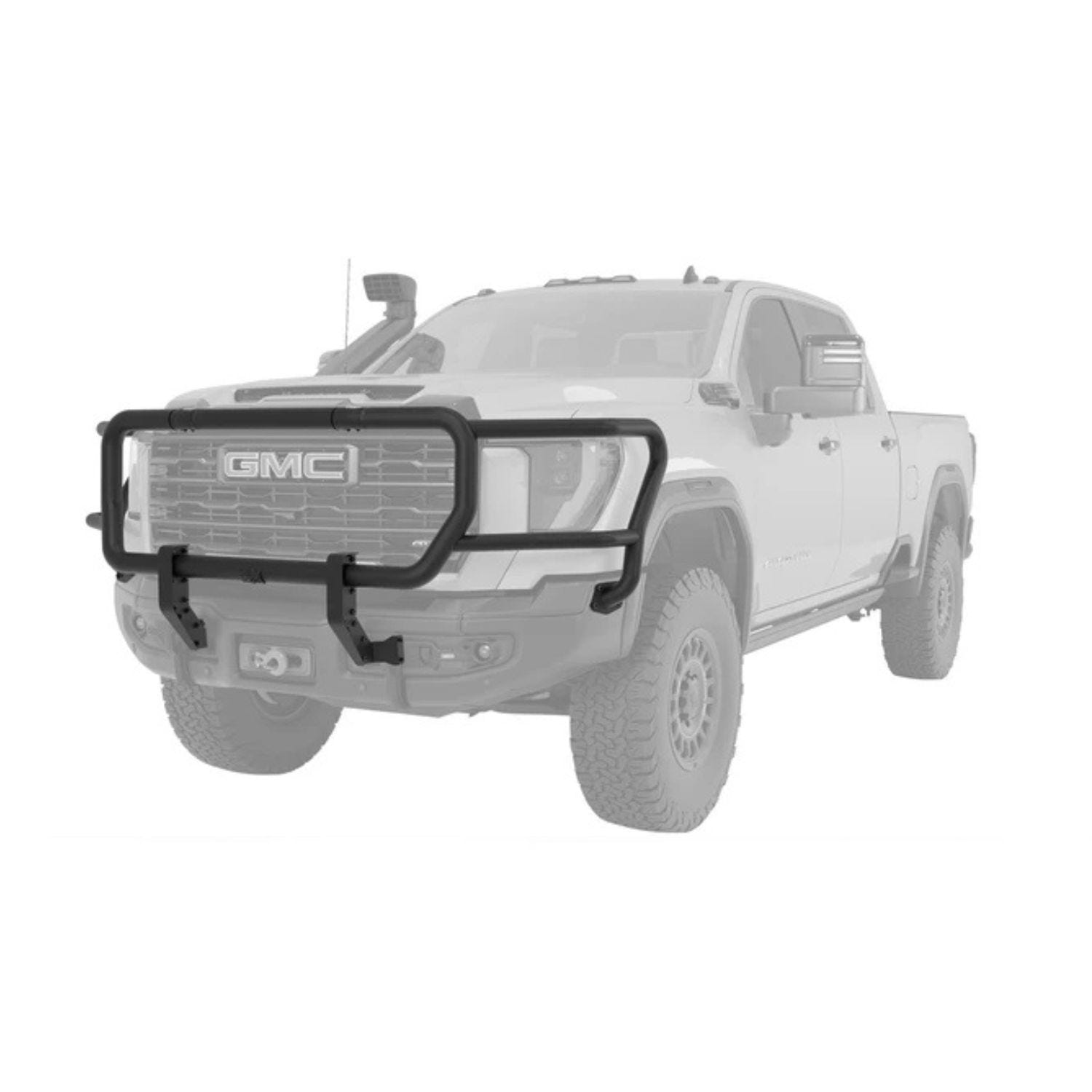 Front view of AEV brush guard for 2024+ GMC Sierra 2500 3500 HD heavy duty steel off road protection