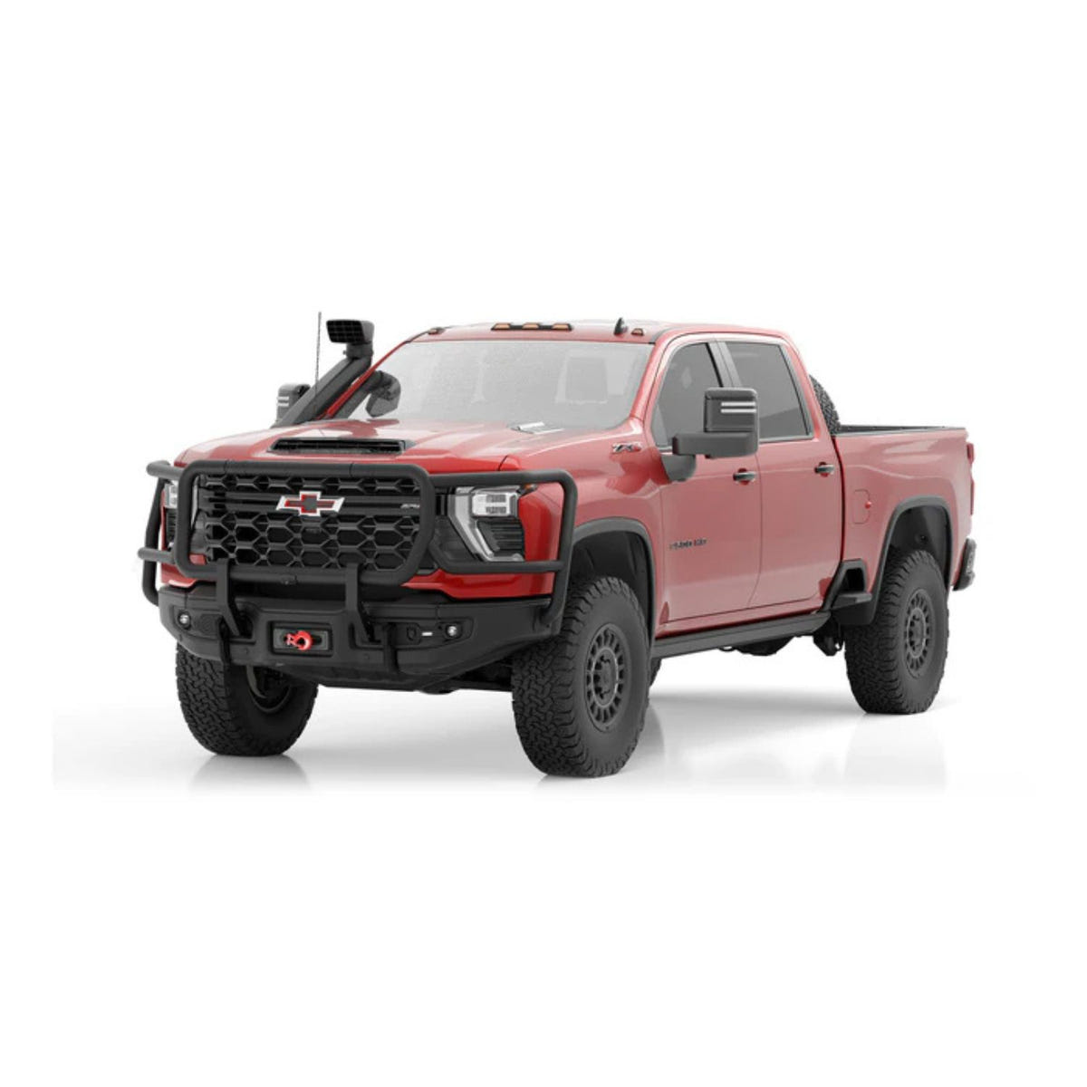 AEV HD Brush Guard on 2024+ Chevrolet Silverado HD with AEV bumper protecting grille headlights radiator
