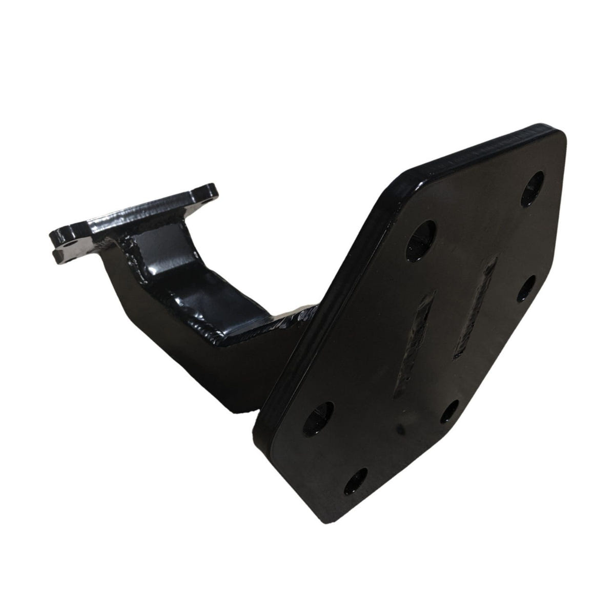Heavy-duty steel Duramax engine stand adapter with gusseted construction and mounting hardware included
