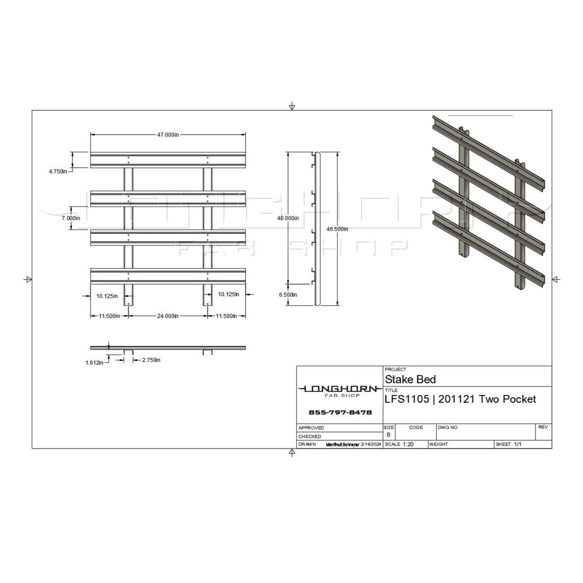 Longhorn Fab Shop Stainless Steel 2 Pocket Stake Bed Side Panels