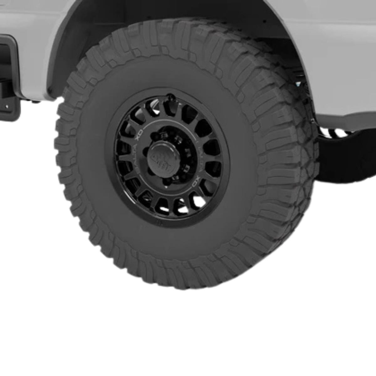 AEV Salta XD Wheel installed on a Ford Super Duty truck with 37-inch tires and an AEV suspension system