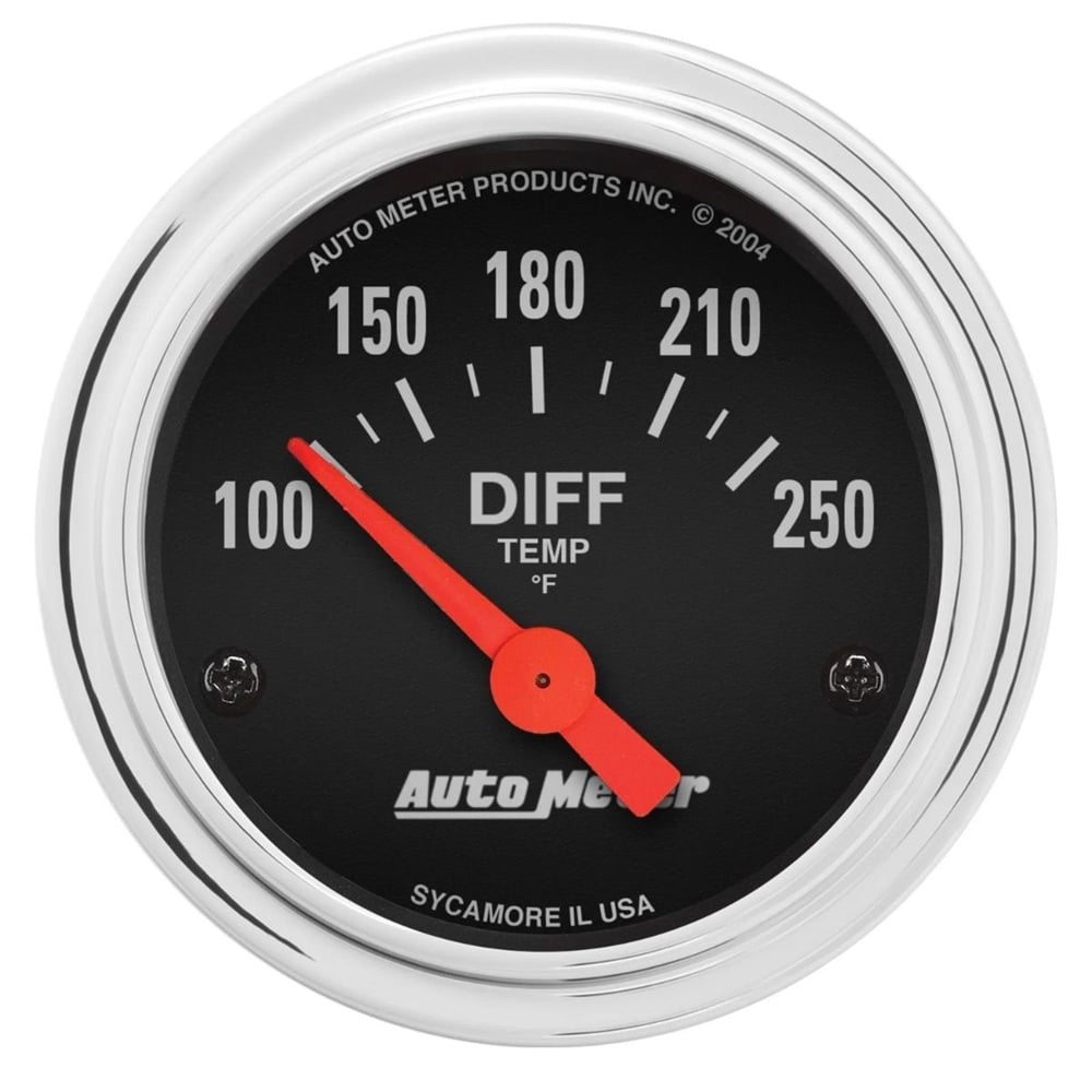 Auto Meter 2-1 and 16" Traditional Chrome Differential Temperature Gauge 100-250° F