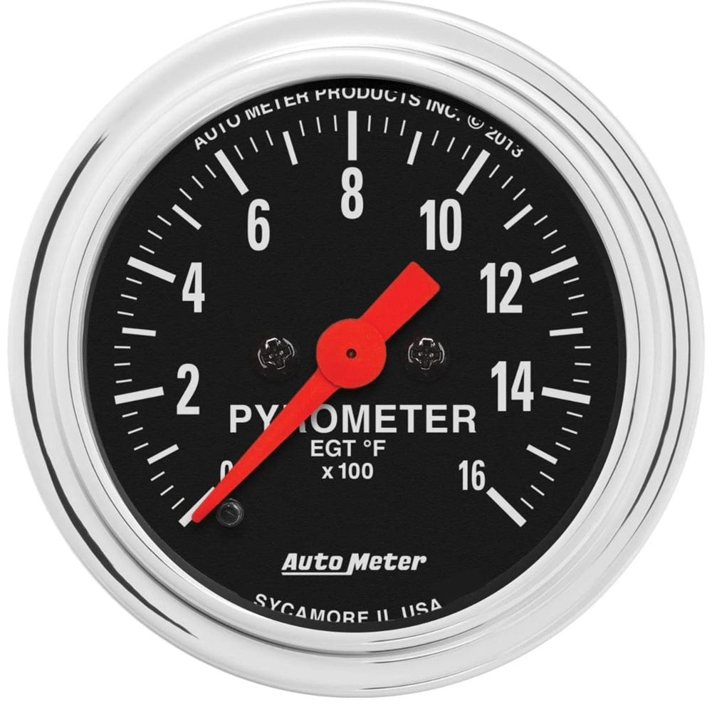 Auto Meter 2-1 and 16" Traditional Chrome Pyrometer EGT Gauge 0-1600° F