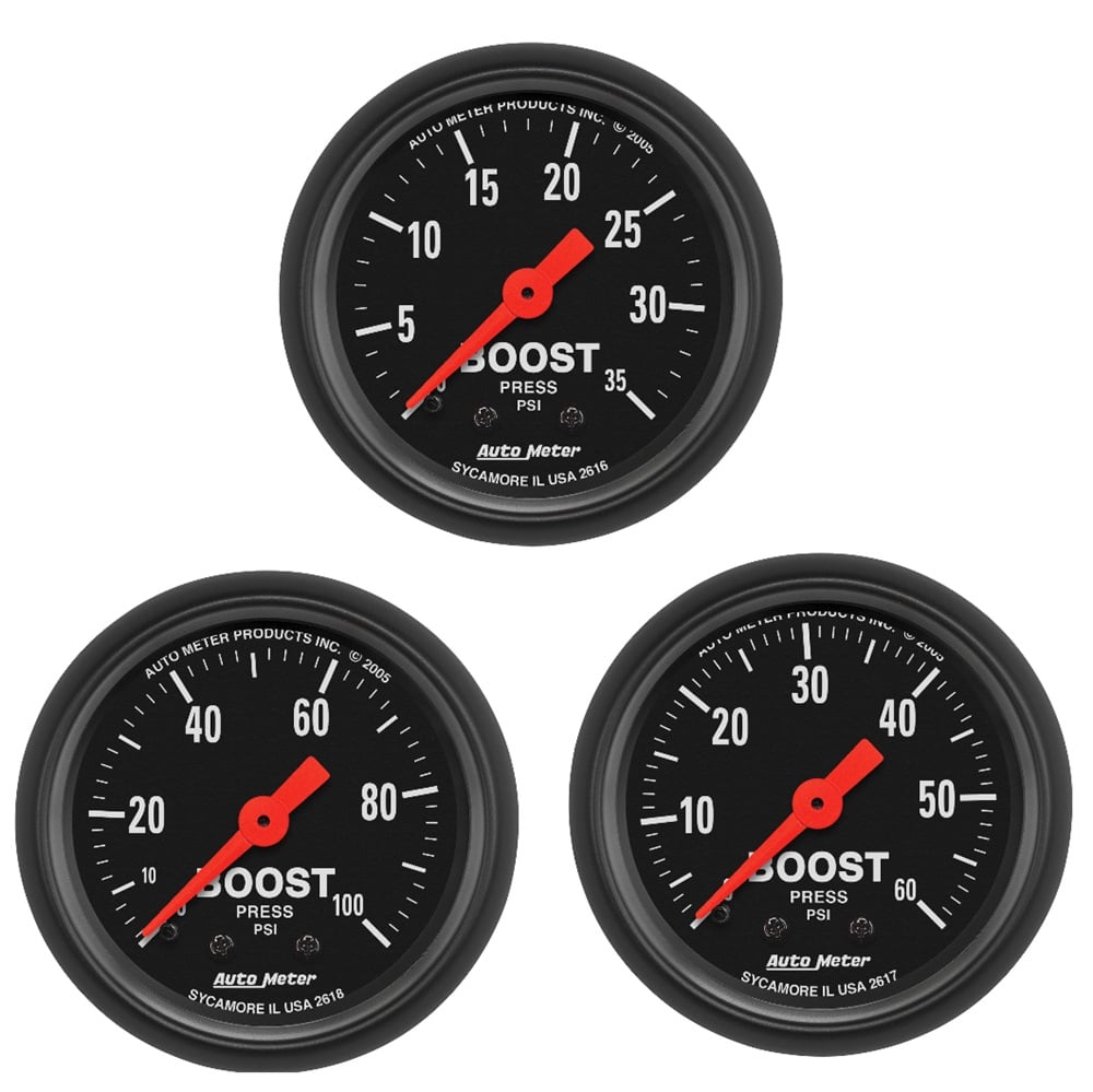 Auto Meter 2-1 and 16" Z-Series Boost Gauge either 0-35 PSI either 0-60 PSI either 0-100 PSI
