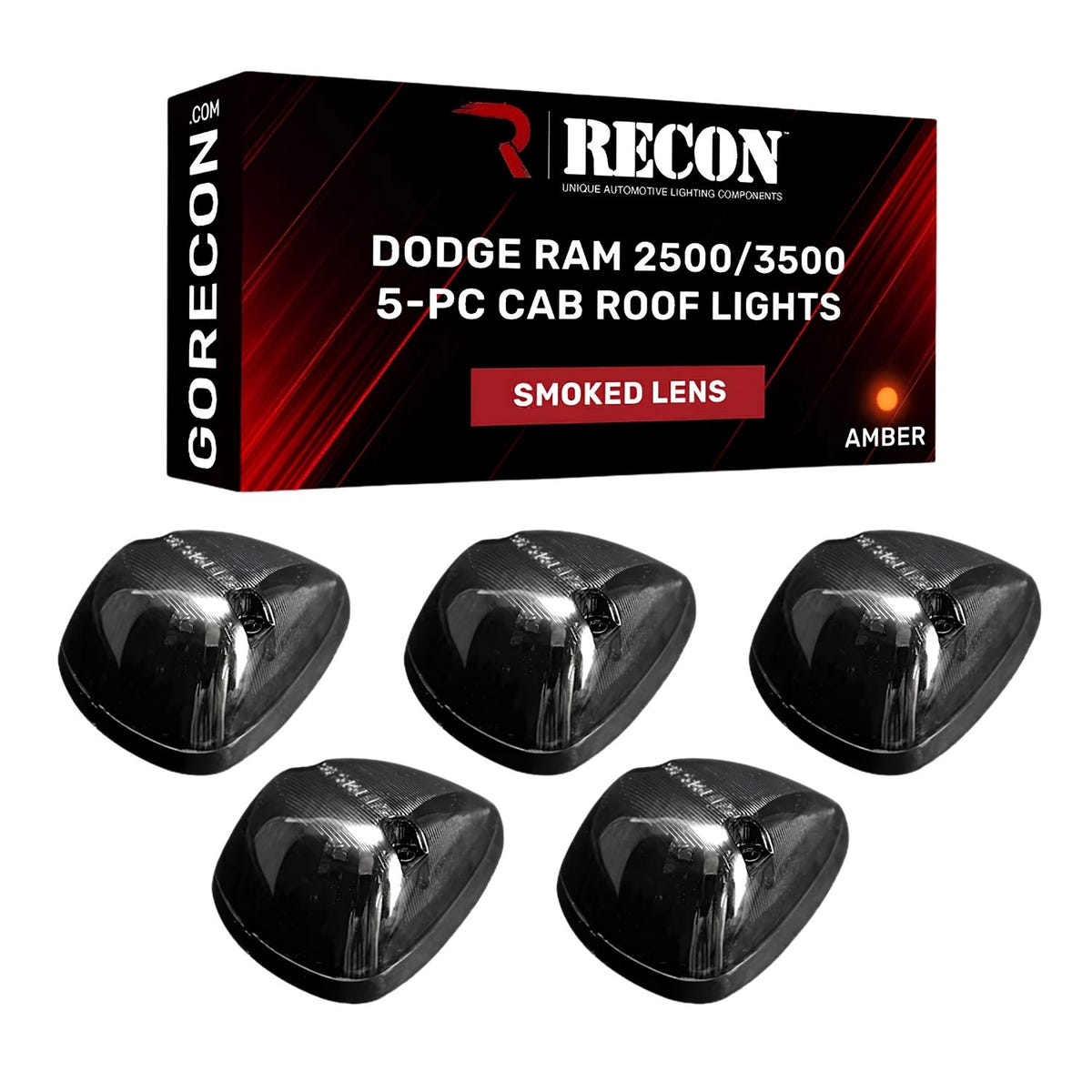 RECON 5 Piece Amber Bulbs Cab Roof Lights for 1994-1998 Dodge Ram 2500 and 3500