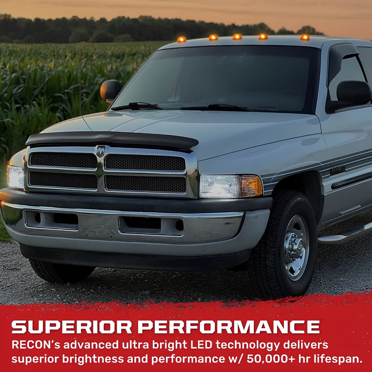 RECON 5 Piece Amber Bulbs Cab Roof Lights for 1994-1998 Dodge Ram 2500 and 3500