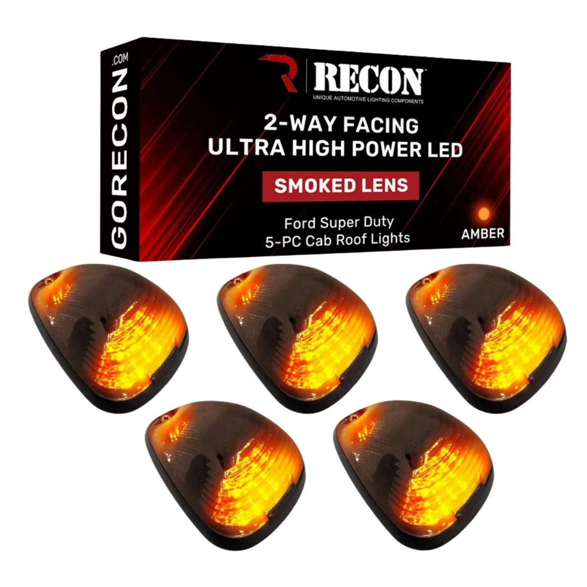 RECON 5 Piece LED Cab Light Set 2-Way Front &amp; Rear Facing for 99-16 Ford F-250 - F-550 SuperDuty