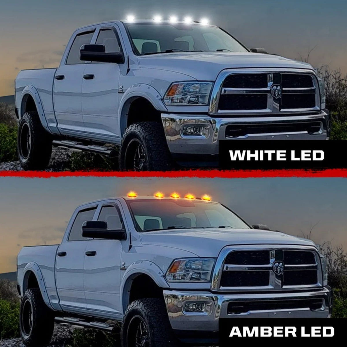 RECON strobe LED cab lights with smoked or clear lenses for Ram HD trucks