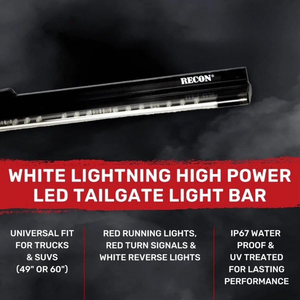 RECON LED tailgate light bar with red brake and white reverse lights