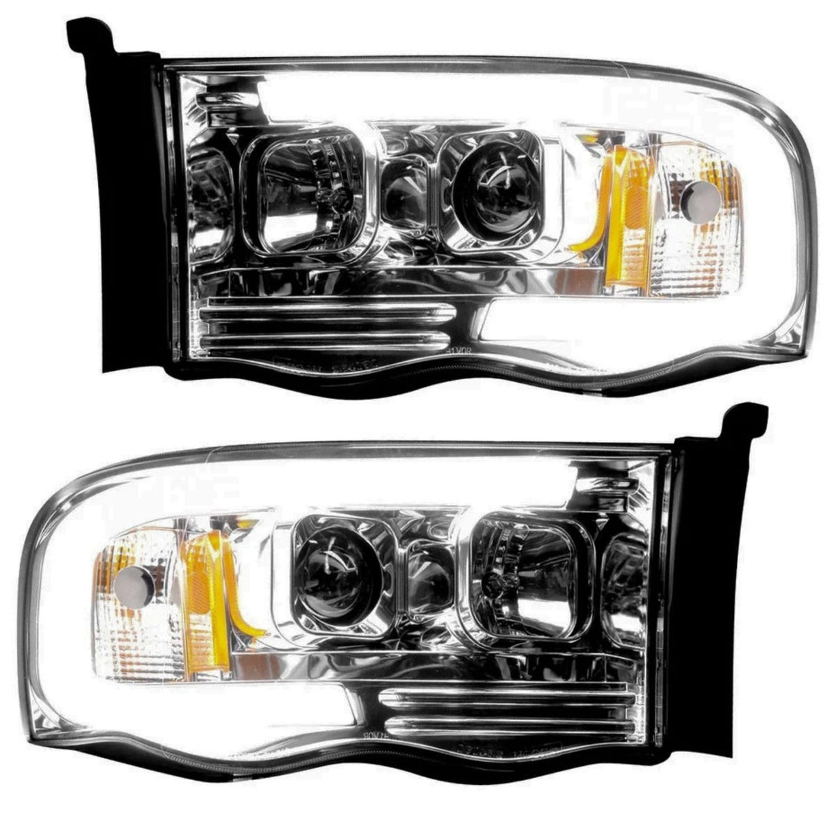 RECON Clear Chrome Projector Headlights with OLED Halos for 2002-2005 Dodge Ram