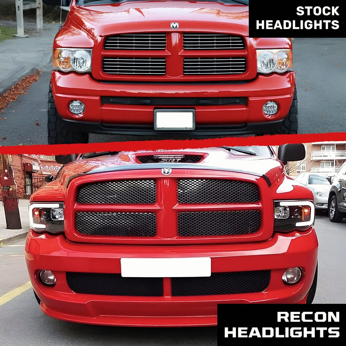 RECON Clear Chrome Projector Headlights with OLED Halos for 2002-2005 Dodge Ram