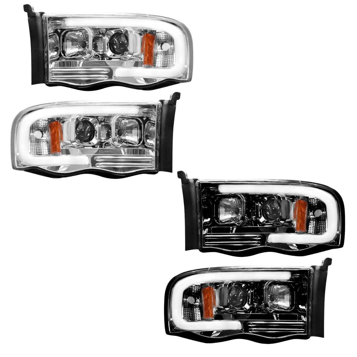 RECON Smoked Black Projector Headlights with OLED Halos for 2002-2005 Dodge Ram