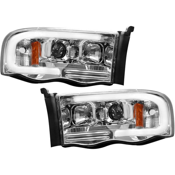 Chrome Projector Headlight Assembly W/LED Bar – Fits 02-05 Dodge Ram 1500 & 03-05 2500/3500