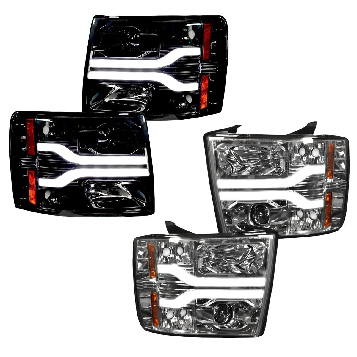 RECON Clear and Chrome Projector Headlights with OLED Halos for 2007-2013 Chevy Silverado