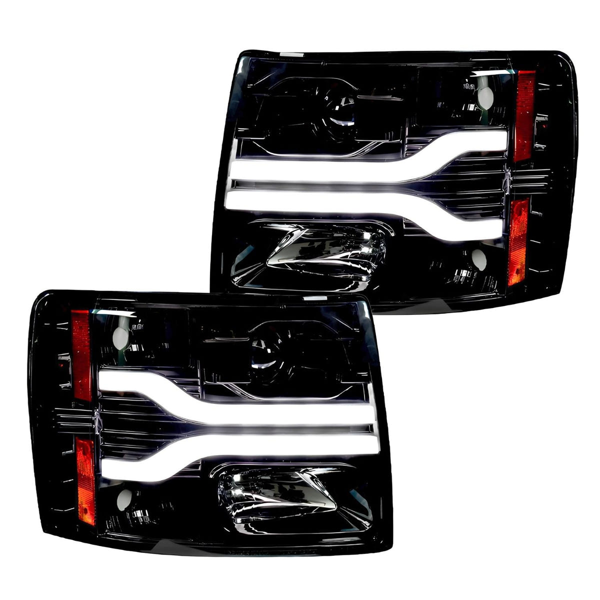 RECON Clear and Chrome Projector Headlights with OLED Halos for 2007-2013 Chevy Silverado