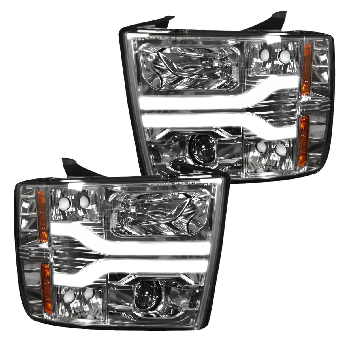 RECON Clear and Chrome Projector Headlights with OLED Halos for 2007-2013 Chevy Silverado Clear