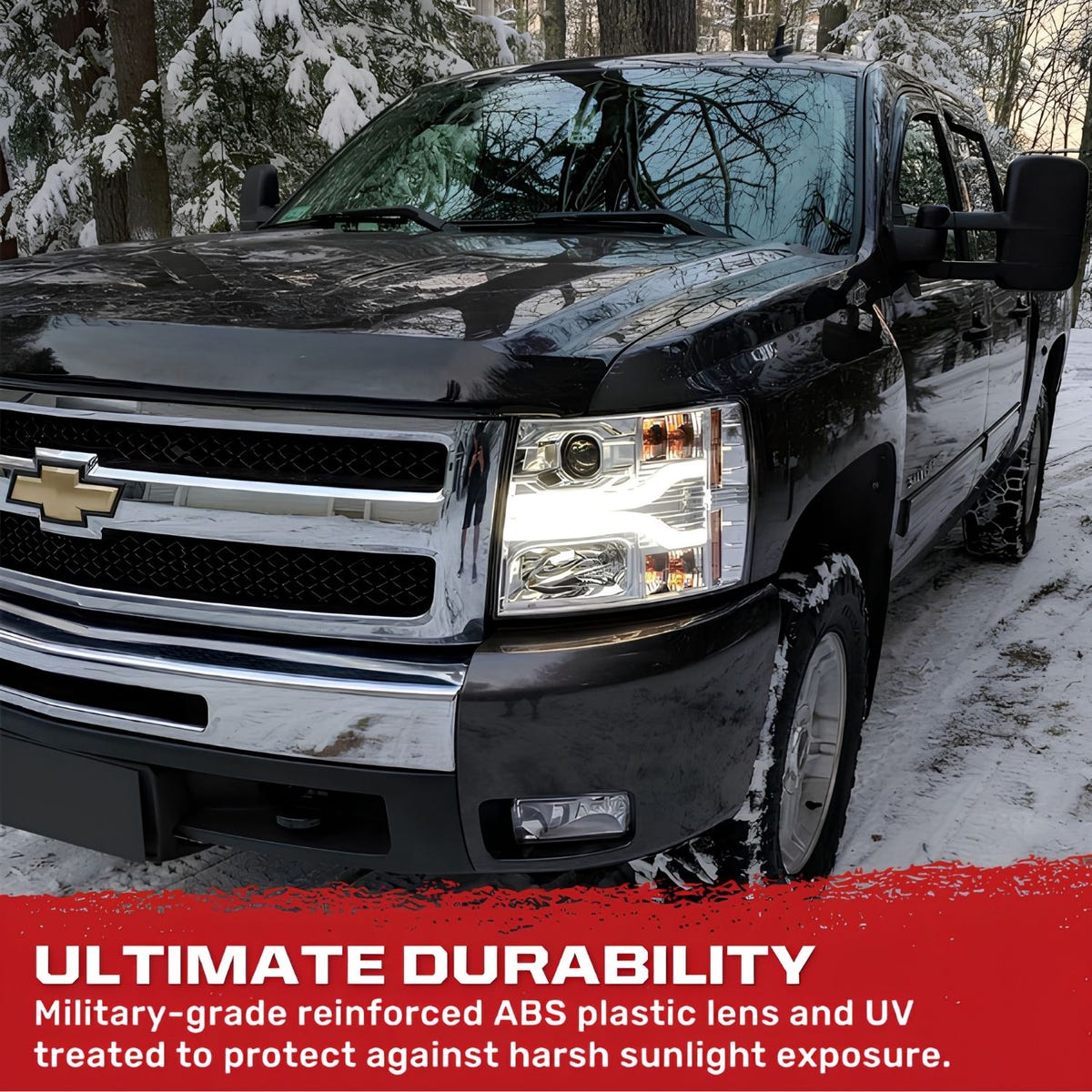 RECON Clear and Chrome Projector Headlights with OLED Halos for 2007-2013 Chevy Silverado