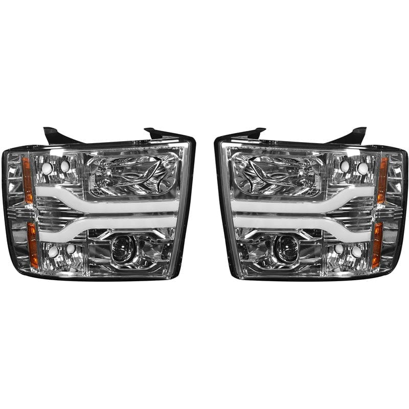 RECON Clear and Chrome Projector Headlights with OLED Halos for 07-13 Chevy Silverado