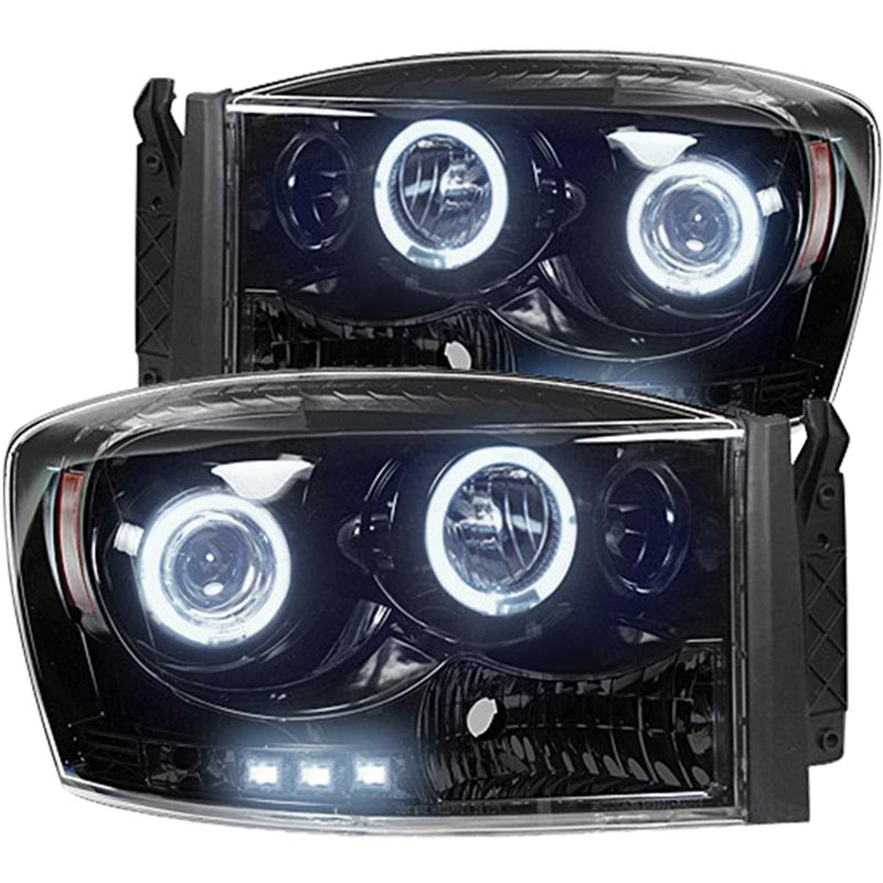 RECON Smoked Projector Headlights with CCFL Halos for 06-09 Dodge Ram 264199BK