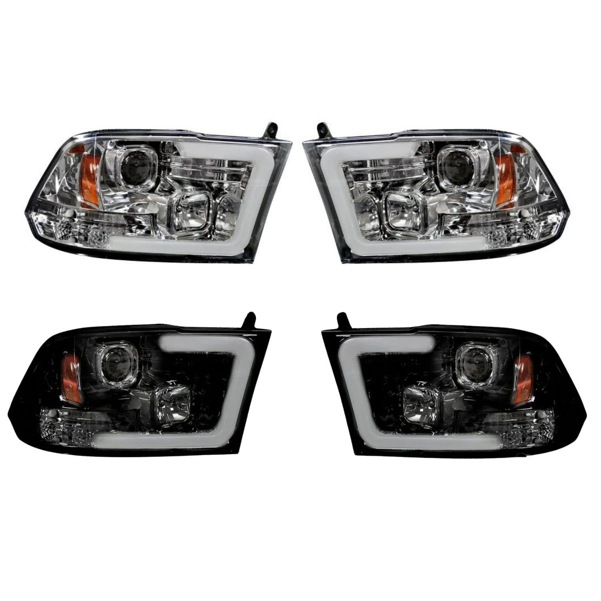 RECON projector headlights with OLED halos for 2010-2018 Ram 2500 and 3500