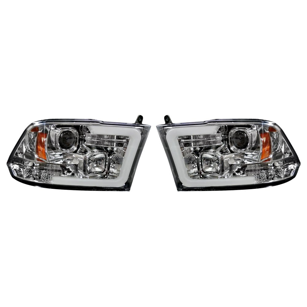 RECON Clear and Chrome Projector Headlights with OLED Halos for 10-18 Dodge Ram