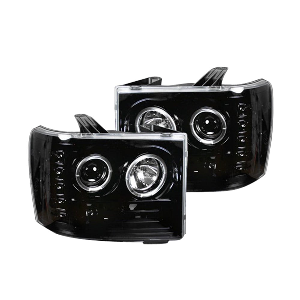 RECON Smoked Projector Headlights w and CCFL Halo and DRL for 07-13 GMC Sierra 264271BKCC