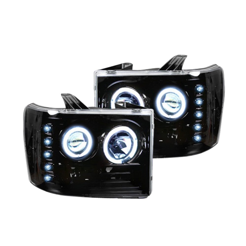 RECON Smoked Projector Headlights w and CCFL Halo and DRL for 07-13 GMC Sierra 264271BKCC