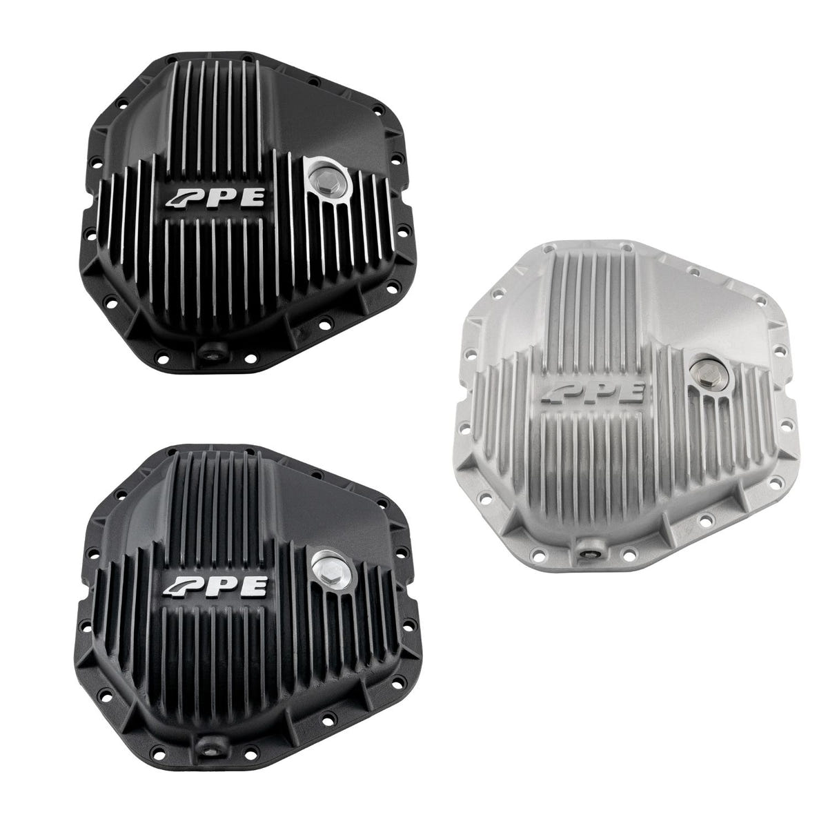 Ford Super Duty Dana M300 14-bolt differential cover with fins and magnetic drain plug detail