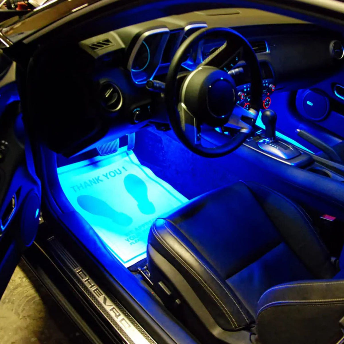 12V LED footwell lighting kit with 3M adhesive strips for easy custom ambient vehicle lighting