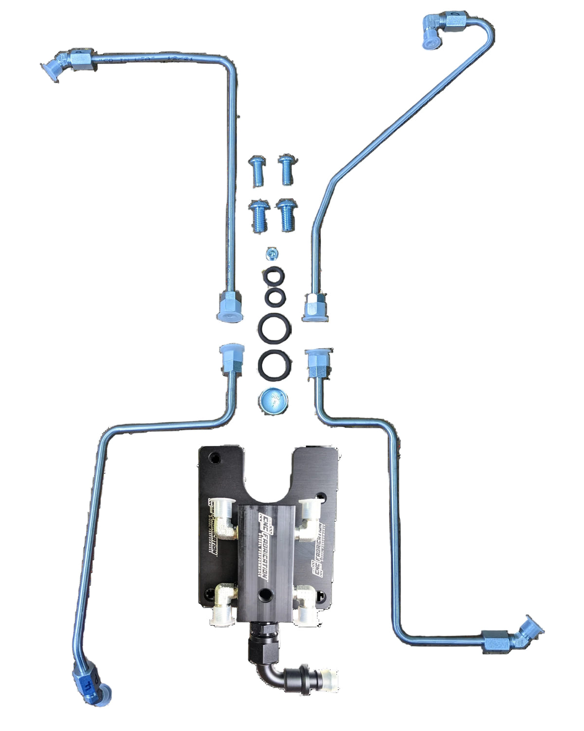 CNC Fabrication High Flow 4 Line Fuel Feed Kit &amp; Fuel Bowl Delete for 94-Early 99 Ford 7.3L Powerstroke