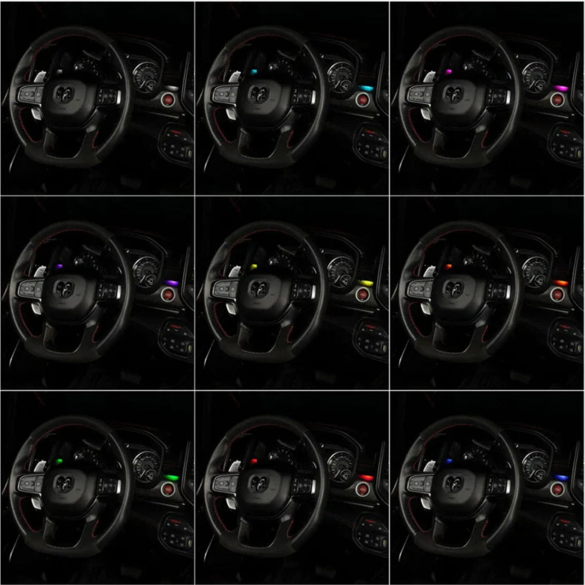 2019+ RAM 1500 interior RGB dash lighting kit installed factory style ambient glow ColorSHIFT app control