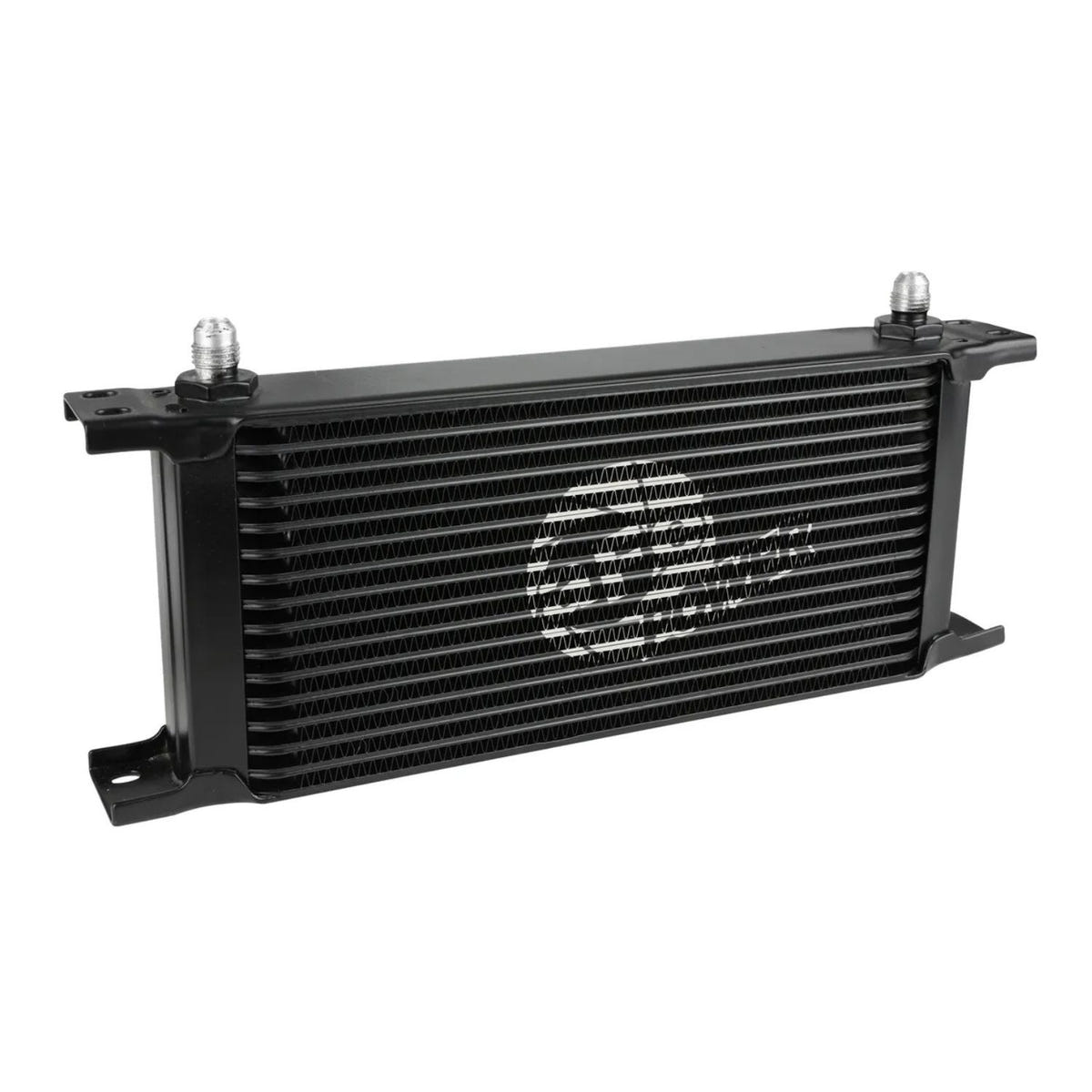 High-efficiency aluminum BladeRunner oil cooler by aFe installed in engine bay