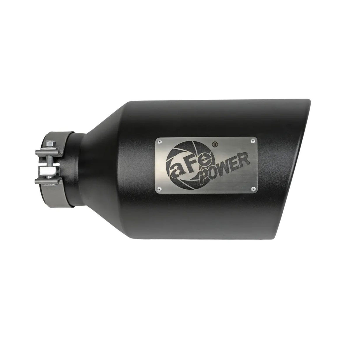 MACH Force-XP 4 inch black stainless steel exhaust tip installed on diesel truck
