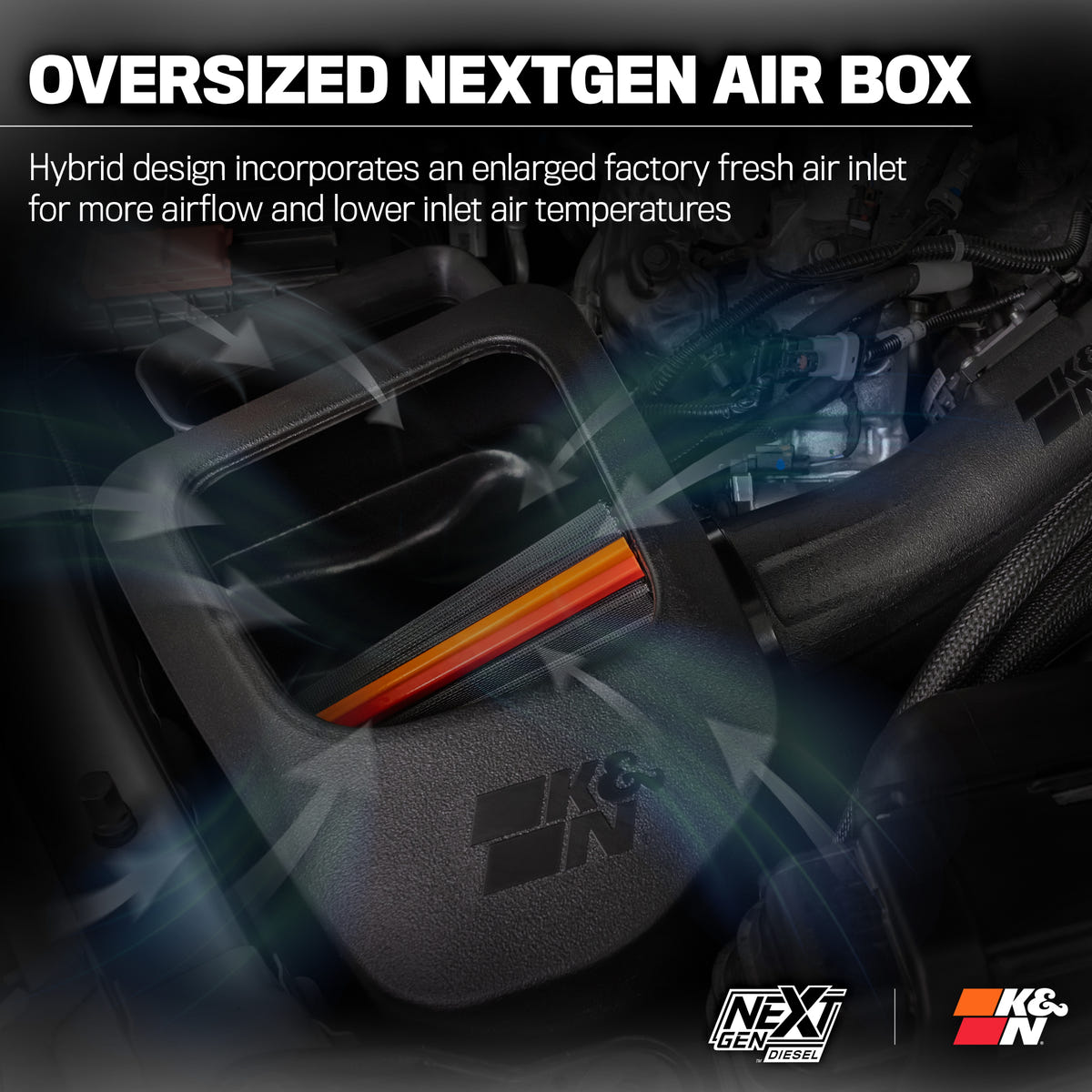 K&amp;N NEXTGEN Dry Flow Cold Air Intake for 20-26 GM 6.6L Duramax L5P 2500HD and 3500HD