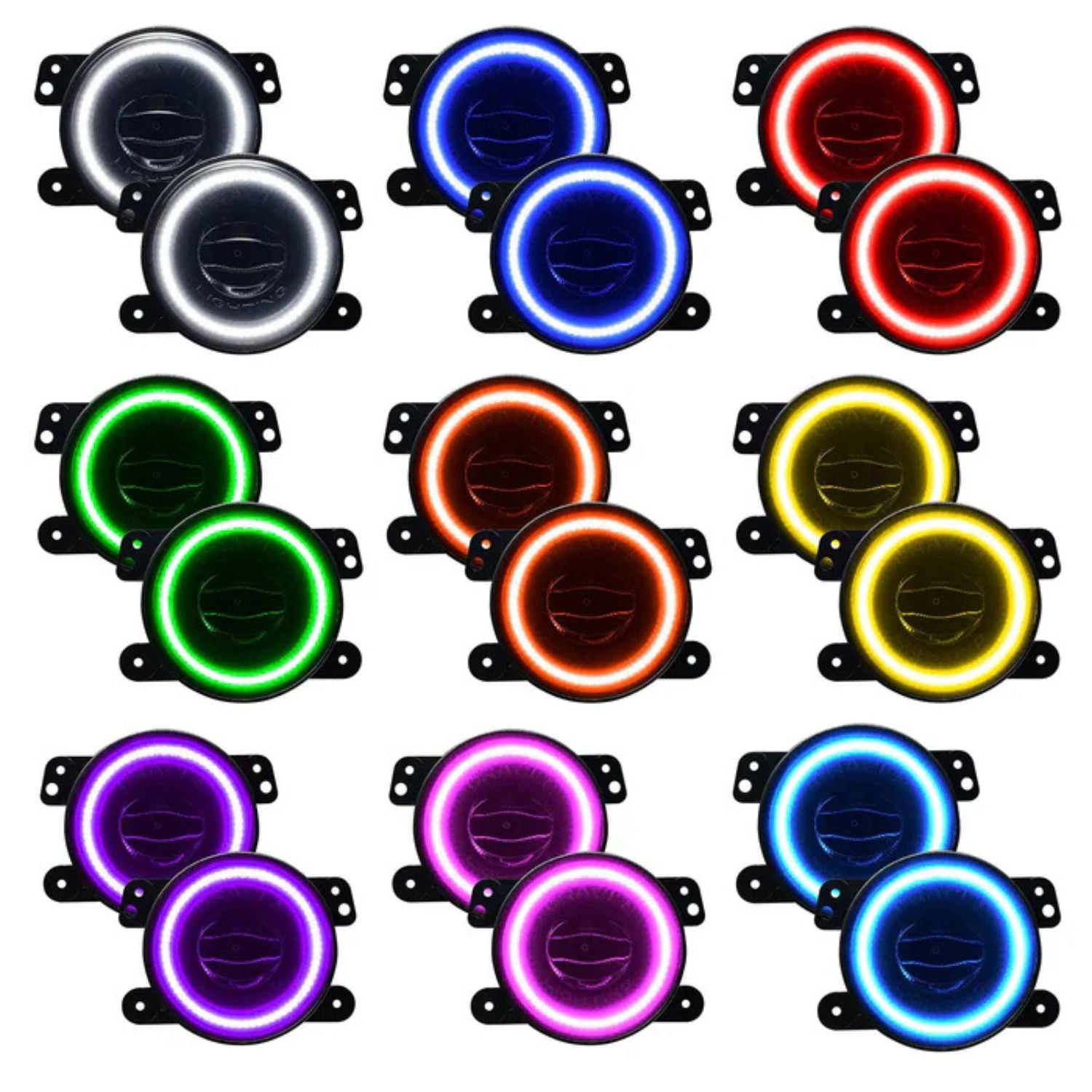 Jeep Wrangler JL LED fog lights black bezel Oracle ColorSHIFT halo illuminated