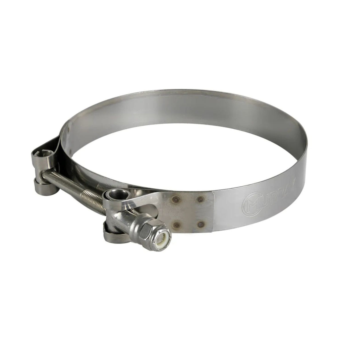 Metal hose clamp on a white background