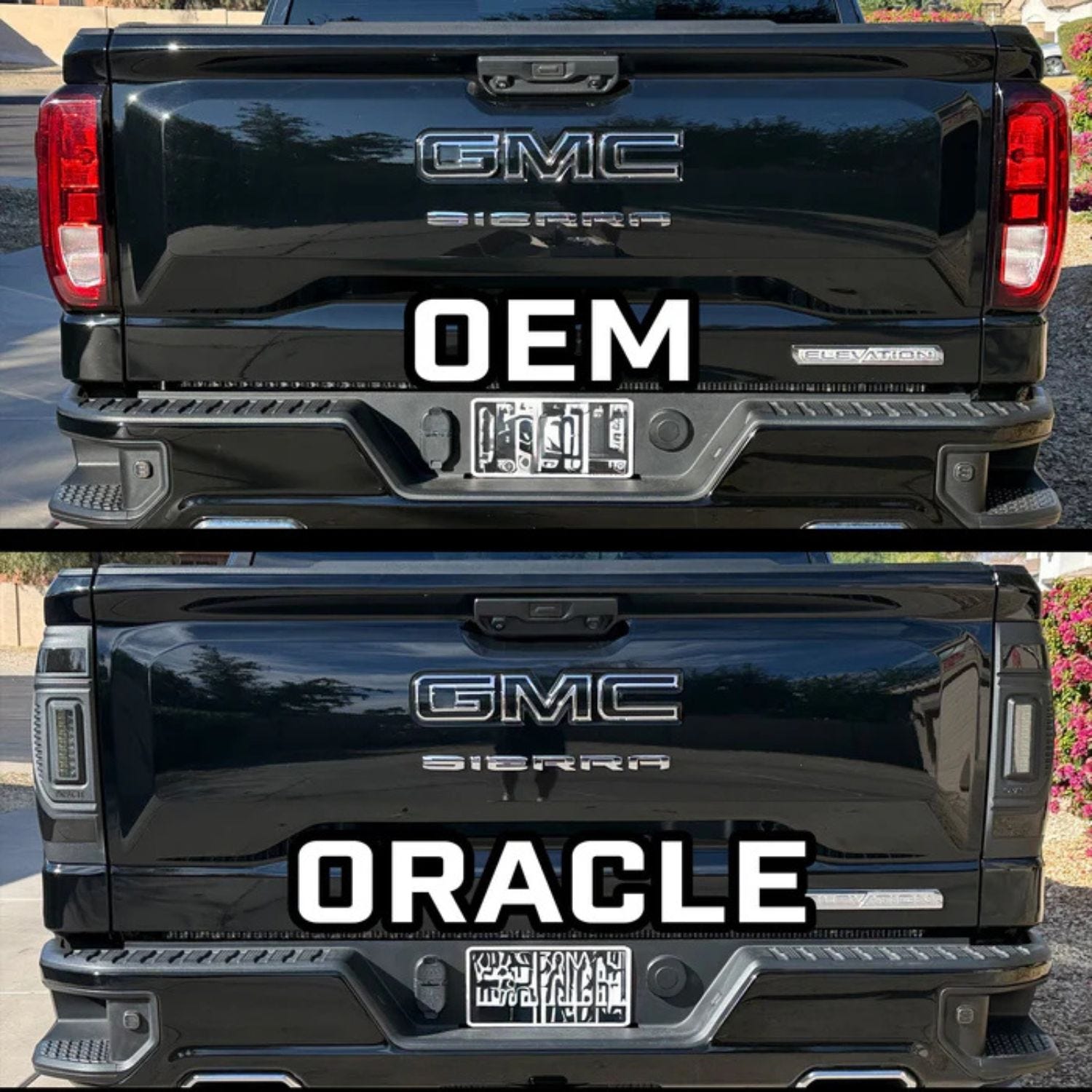 Low profile Sierra tail lights compared to factory showing reduced protrusion and modern styling