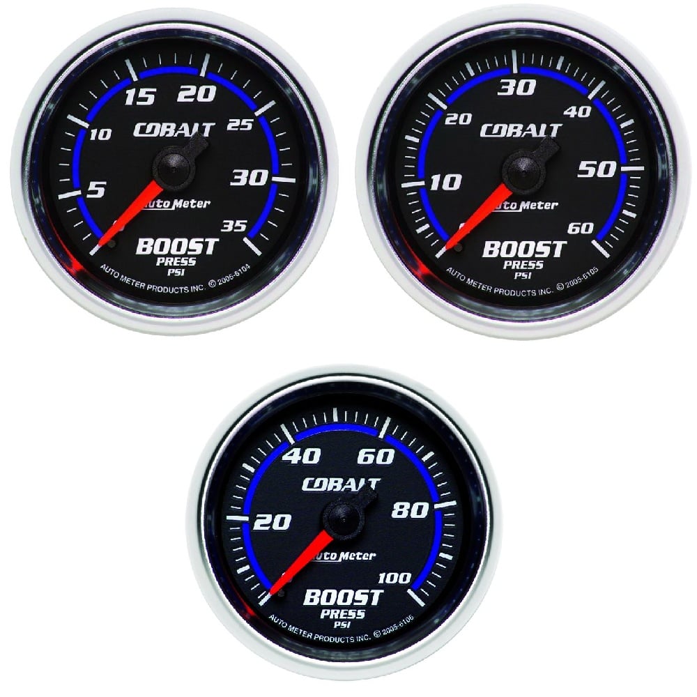 Auto Meter 2-1 and 16" Cobalt Boost Gauge either 0-35 PSI either 0-60 PSI either 0-100 PSI