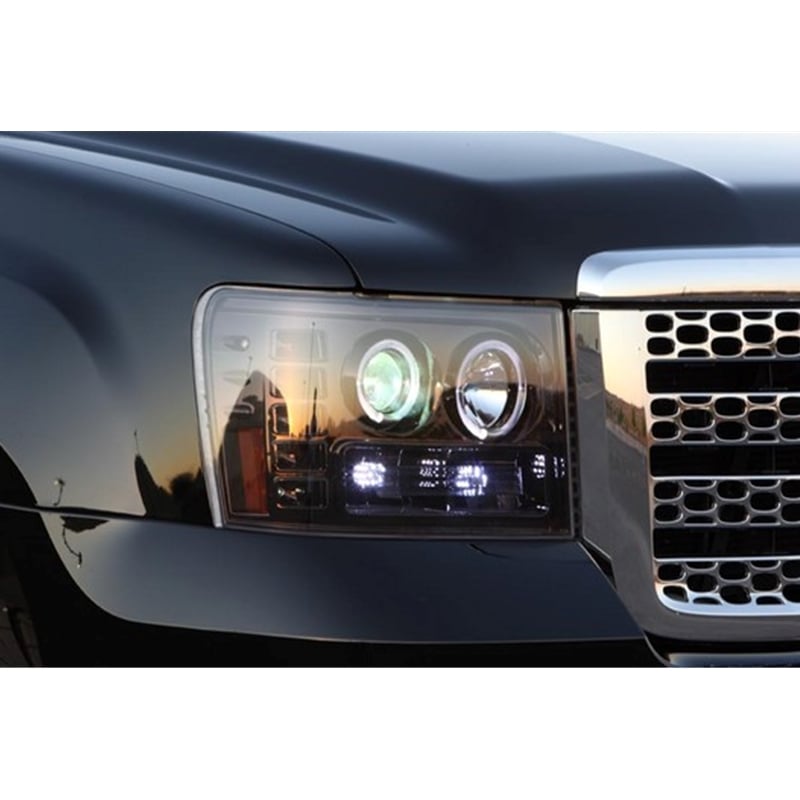 RECON Smoked Projector Headlights w and CCFL Halo and DRL for 07-13 GMC Sierra 264271BKCC
