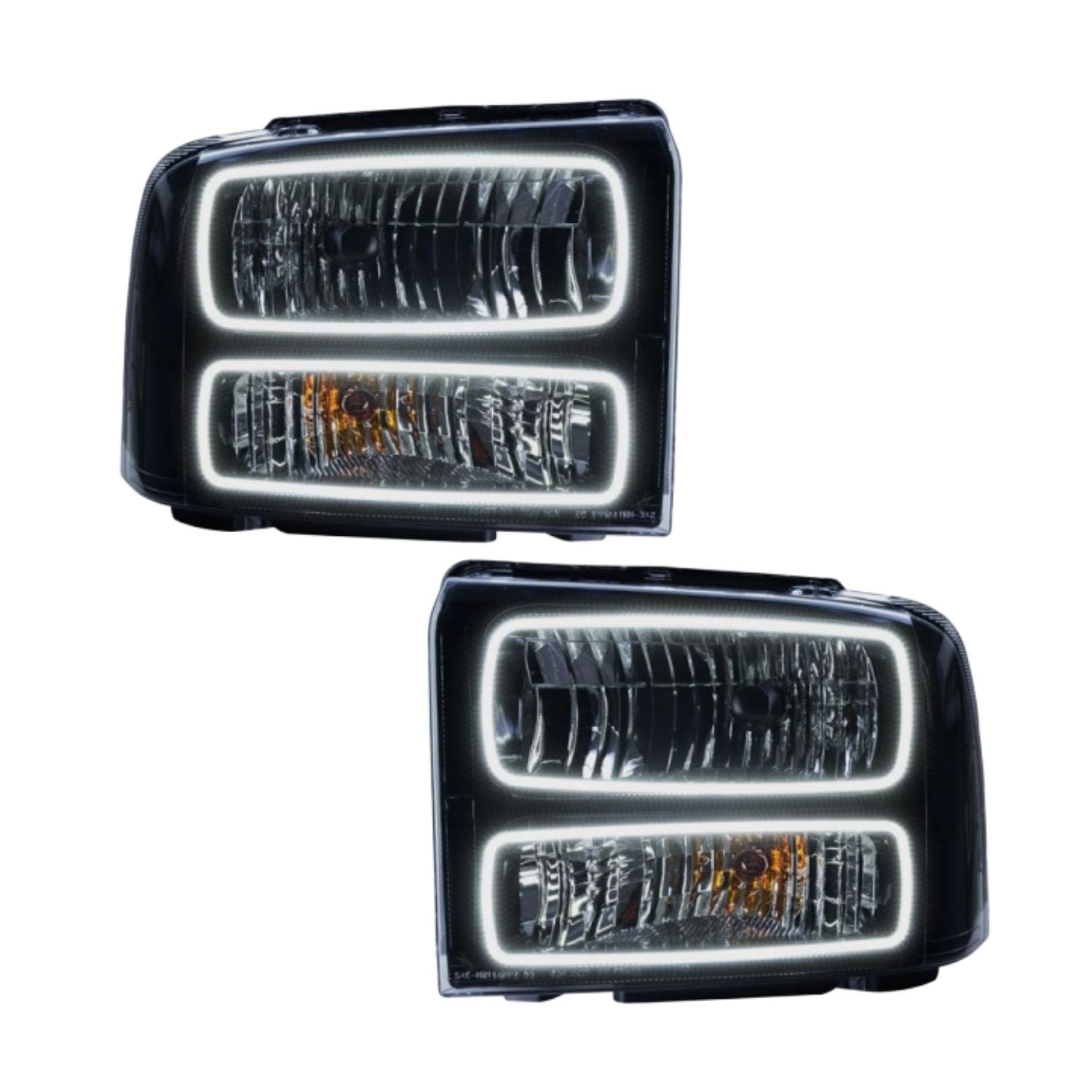Chrome OEM-style headlights for 2005-2007 Ford Super Duty with white ORACLE halos