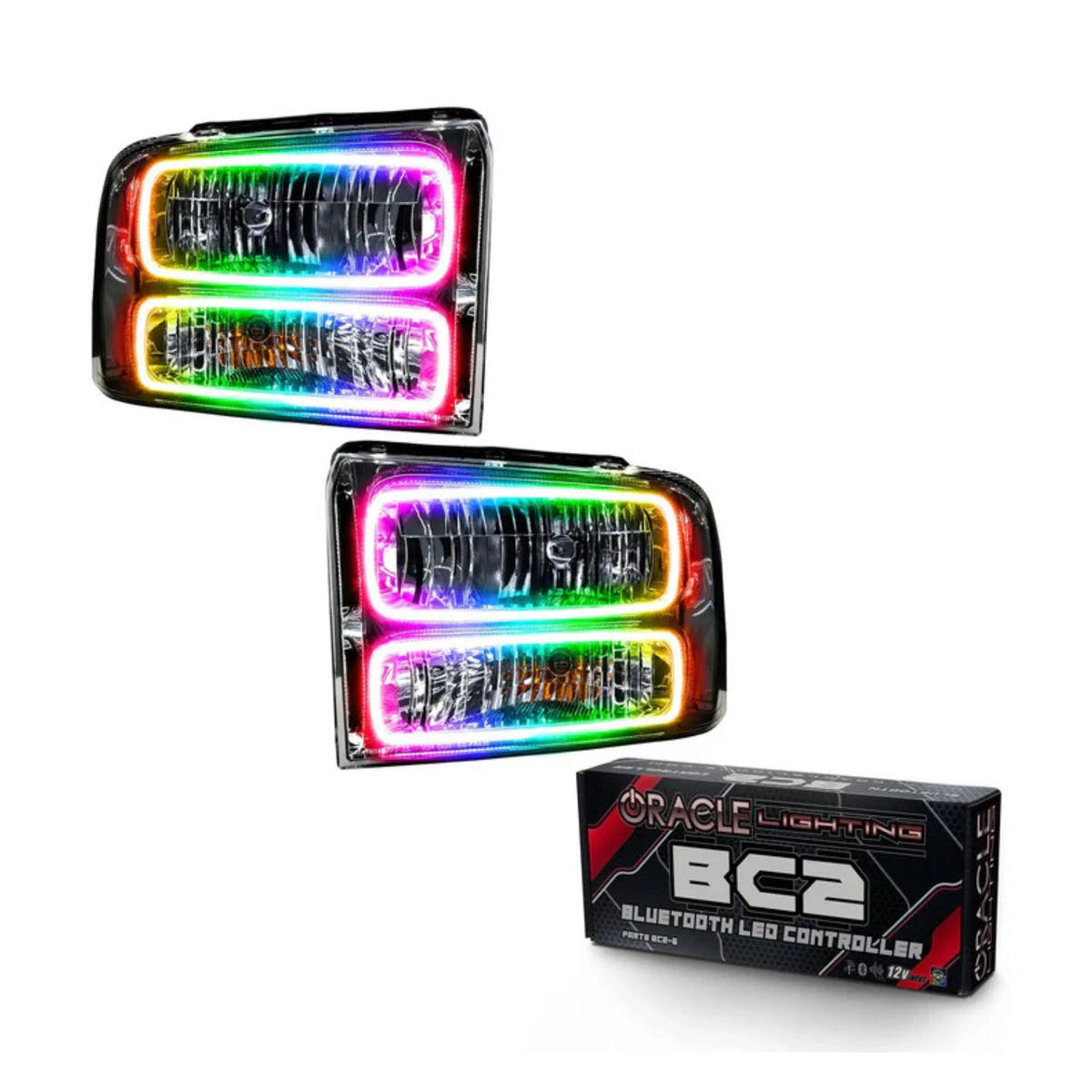 Ford Super Duty chrome headlights 2005-2007 ORACLE ColorSHIFT BC2 advanced controller