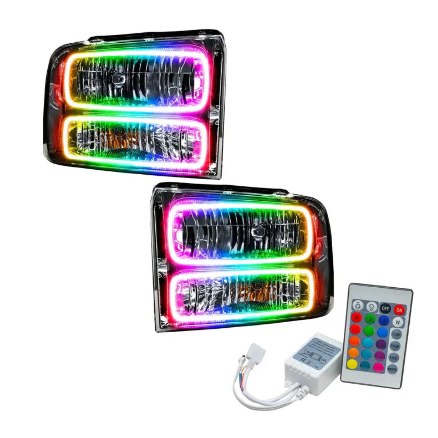 2005-2007 Ford F-250 F-350 chrome headlights with ORACLE ColorSHIFT simple controller