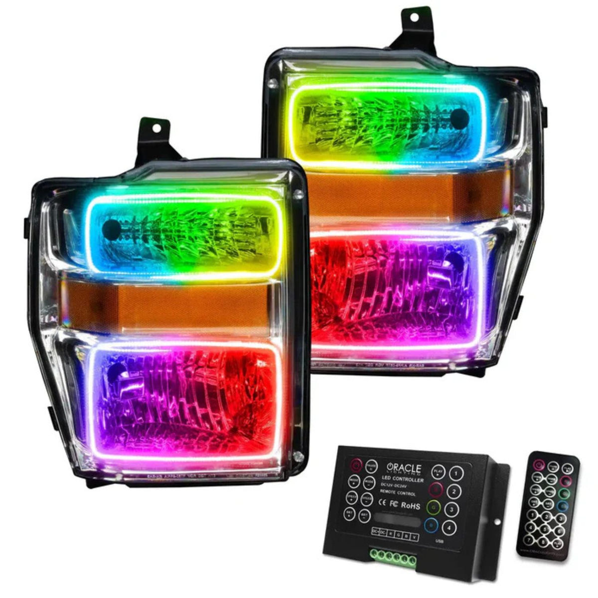 Oracle 2008-2010 Ford F-250/F-350 chrome halo headlights ColorSHIFT 2.0 controller