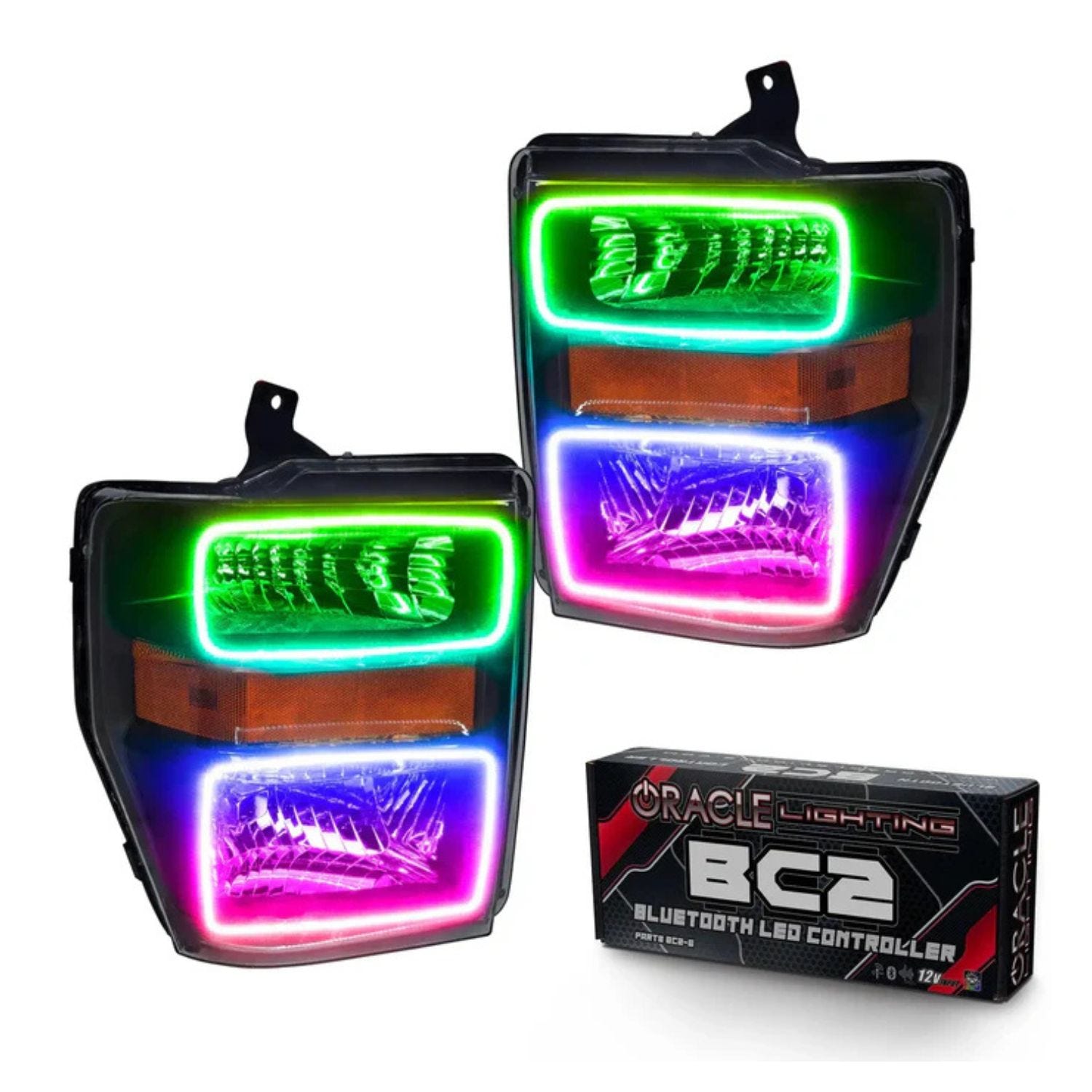 Ford F-250 F-350 Halo headlights with ORACLE ColorSHIFT BC2 controller and OEM style design