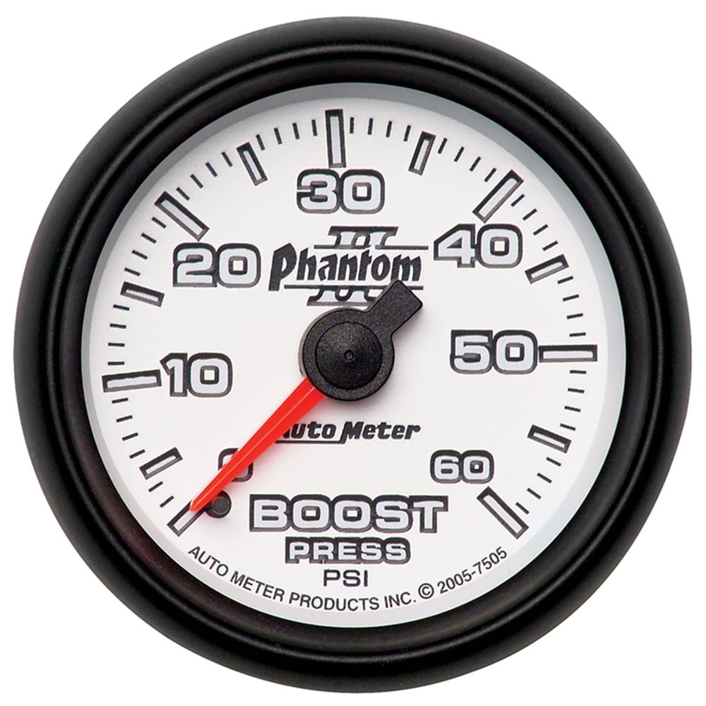Auto Meter 2-1 and 16" Phantom II Boost Gauge 0-35 PSI either 0-60 PSI either 0-100 PSI