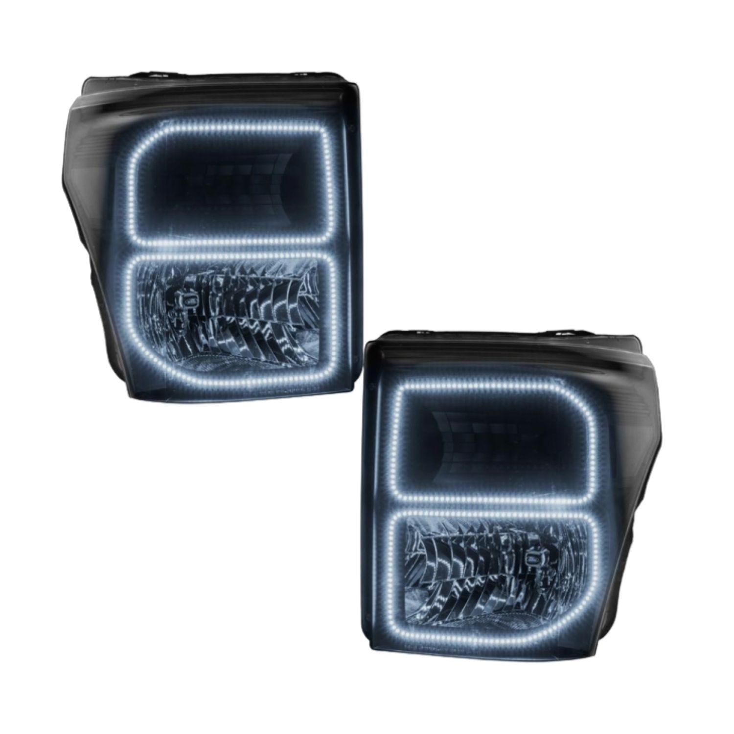 Oracle black OEM-style headlights w white SMD halos Ford Super Duty 2011-16 pre-assembled